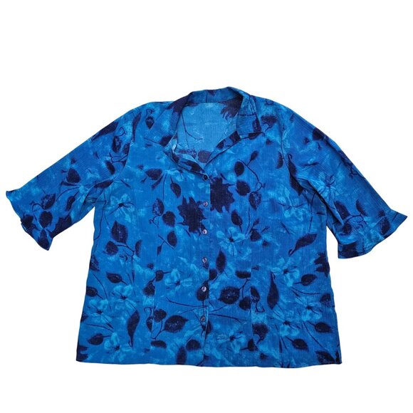 Reitman's Womens Blue Floral Flutter Sleeve Blouse Size 22 - Picture 1 of 10